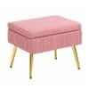Doe Buck Ribbed Velvet Ottoman Stool in Dusty Pink Colour with Gold Metal Legs