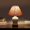 Devansh Conical Beige Jute Shade Lamp With Wood & Mosaic Glass Base For Decoration/Office/Home/Gifting/Study For Decoration/Office/Home/Gifting/Study -(10X10X14.5) Inches -A