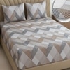 Beige Geometric 270 TC Glaze Cotton Fitted Queen Size Bedsheet With 2 Pilllow Covers