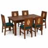 Globally Indian Elodie Solid Sheesham Wood 6 Seater Dining Table Set 6 Chairs Teal Blue