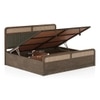 Hanoi Solid Wood Cane King Size Bed With Hydraulic Storage (Danish Walnut Finish, Olive Colour)