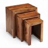 Oakland Sheesham Wood Contemporary Set Of 3 Nesting Tables In Natural Teak Finish