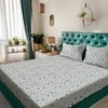 White Abstract 180 TC Fitted 1 King  Bedsheet with 2 Pillow Covers