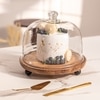 Ireka Homes Pastry Pod Acacia Wood Cake Stand with Glass Dome