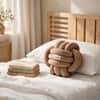 Knotty Combed Cotton Knitted Decorative Sandy Brown Knot Pillow 7 x 7 Inches