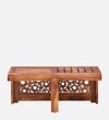 Lifty Sheesham Wood Nesting Coffee Table Set in Rustic  Teak Finish With Cushioned Stools