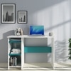 Woodbuzz Duke Engineered Wood Finish Study Table Desk In Frosty White And Ocean Green
