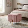 Doe Buck Adirondack Channel Tufted Velvet Ottoman Stool in Pink Colour with Gold Legs