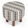 Collio Solid Wood Ottoman Pouffee in Stripe Beige Jackard fabric