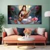 The Castle Decor Goddess Saraswati Wall Painting Wooden Framed 27x48 Inch (Style 2)