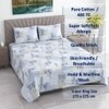 White And Blue Floral Cotton 400 Tc  Flat  Super King Size Bedsheet With 2 Pillow Covers