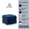 Doe Buck Damira Upholstered Velvet Tufted Ottoman in Blue Colour with Gold Base