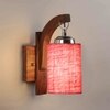 Devansh Solid Wood Electric Wall Light in Brown Colour with Pink Shade Count of 1 Light
