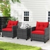 Carry Bird Wicker Patio Furniture Outdoor Balcony Chairs In Grey And Red Colour
