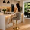 Doe Buck Verona Faux Leather Adjustable Bar Stool in Grey Colour with Gold Base
