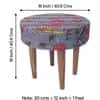 Nayla Sheesham Wood Mid-Century Round Stool in Grey Bird Print Kantha Upholstery