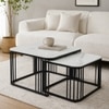 Velt Square Metal Nesting Coffee Table Set Black Finish White Porcelain Top Set Of 2