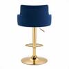 Doe Buck Oliver Adjustable Velvet Bar Stool in Blue Colour with Gold Base