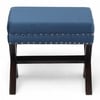 Rosslyn Solid Wood Pouf Stool in Navy Blue Velvet