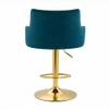 Doe Buck Oliver Adjustable Velvet Bar Stool in Teal Blue Colour with Gold Base