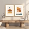 Boho Moon and Sun Minimalist Set of 2 Framed Posters 45x60 cm