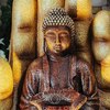 Beige Fiber Glass Palm Buddha Indoor Water Fountain