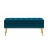 Doe Buck Velvet Tufted Storage Bench in Teal Blue Colour with Gold Legs