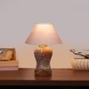 Devansh Conical Grey Cotton Shade Lamp With Wood & Mosaic Glass Base For Decoration/Office/Home/Gifting/Study For Decoration/Office/Home/Gifting/Study -(10X10X14.5) Inches -A