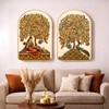 Mughal Royal Lady with Peacock Wall Art Painting Set of 2 Gold Frame 16 x 24 Inch