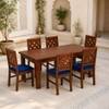 Globally Indian Arunika Solid Sheesham Wood 6 Seater Dining Table Set 6 Chairs Navy Blue