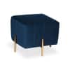 Doe Buck Adirondack Channel Tufted Velvet Ottoman Stool in Blue Colour with Gold Legs