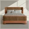Heritage Cane Upholstered King Size Bed in Linen With Oak wood Frame