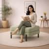 Doe Buck Luxe Boucle Square Ottoman in Sage Green Colour with Black Metal Legs