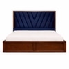 Vedanch Solid Wood Queen Size Upholstered Bed With Box Storage (Provincial Teak Finish, Royal Blue Colour)