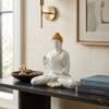 Devotional Divine Blessing Buddha Statue in 15 Inch in White and Gold Colour