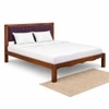 Linea Solid Wood Queen  Size Upholstered Bed Without Storage (Provincial Teak Finish, Purple Colour)
