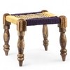 Riaza Sheesham Wood Vintage Set of 2 Stools in Yellow & Purple Rope Canning