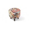 Collio Solid Wood Pouffee in Multicolour Patch Kantha Fabric