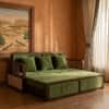 Dhuni Solid Wood Sofa cum bed With Rattan Cane Designed  In Provincial Teak Finish