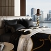 Stoa Paris Satin Comforter, 300TC Comforters for King Size Bed or King Deep Black - Ivory White Gold