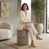 Doe Buck Gracy Velvet Round Ottoman in Beige Colour with Gold Band
