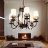 Eliante White Glass Chandelier, 6 Light, Mild Steel And Glass, Modern Hanging Ceiling Fixture