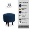 Doe Buck Velvet Round Ottoman Stool in Blue Colour with Wooden Legs