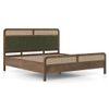 Hanoi Solid Wood Cane King Size Nonstorage Bed In Danish Walnut Finish Fabric Deep Olive