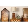 Truffle Brown Wooden Table Lamp with Yellow Printed Fabric Lampshade