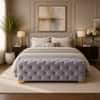 Doe Buck Velvet Tufted Bench in Grey Colour with Gold Base