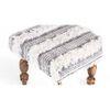 Lisbone Sheesham Wood Mid Century Square Set of 2 Stools in Grey Fabric   Fringes Upholstery