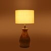 Devansh Off White Cotton Table Lamp With  Wood Natural Base  (7X13 Inches)-2