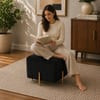 Doe Buck Adirondack Channel Tufted Velvet Ottoman Stool in Black Colour with Gold Legs