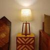 Blender Brown Wooden Table Lamp with White Fabric Lampshade